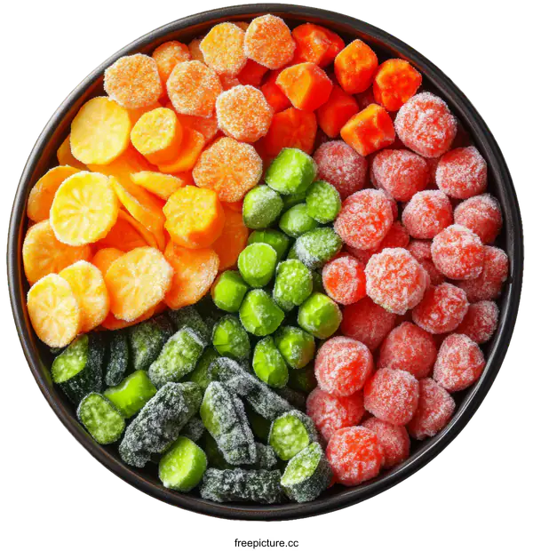 [Transparent Background PNG]Frozen Mixed Vegetables in a Bowl
