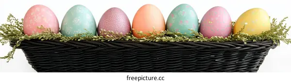 Colorful Easter Eggs in a Wicker Basket