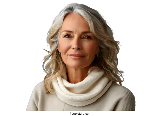 [Transparent Background PNG]portrait of a beautiful middle aged woman with gray hair