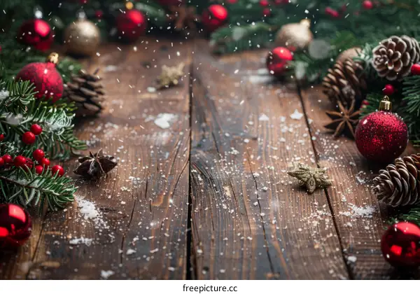 Christmas Still Life with Ornaments and Snowflakes