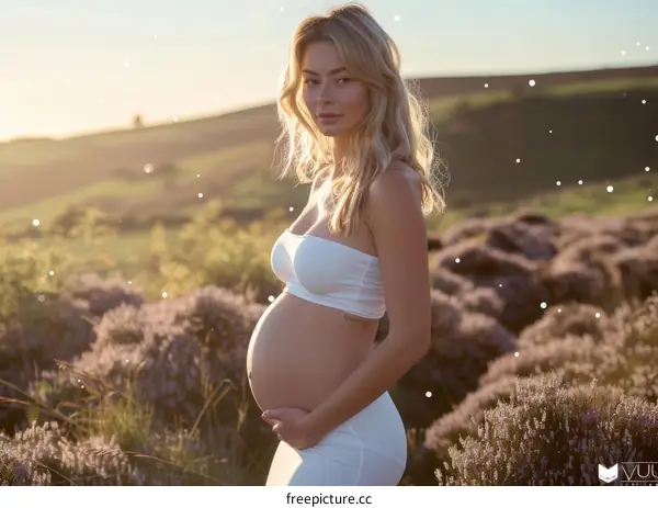 Portrait of a Pregnant Woman in a Field of Lavender