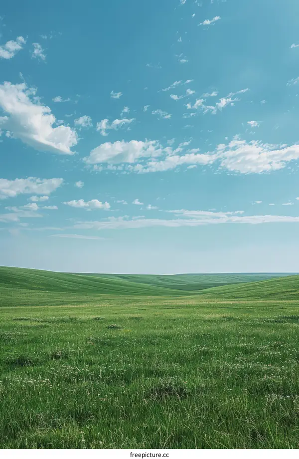 Expansive Grasslands Under a Blue Sky with Clouds