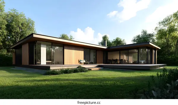 Modern Minimalist House with Large Windows and Wooden Exterior
