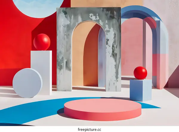 Abstract Colorful Geometric Shapes With Arches