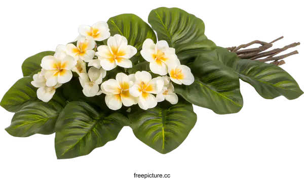 [Transparent Background PNG]White Tropical Flowers with Green Leaves