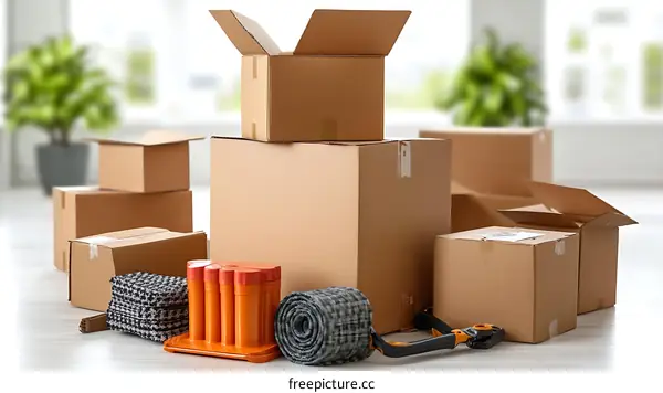 Moving Day Cardboard Boxes and Packing Supplies