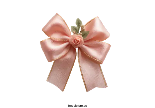 [Transparent Background PNG]Delicate Peach Ribbon Bow with Rose Decoration