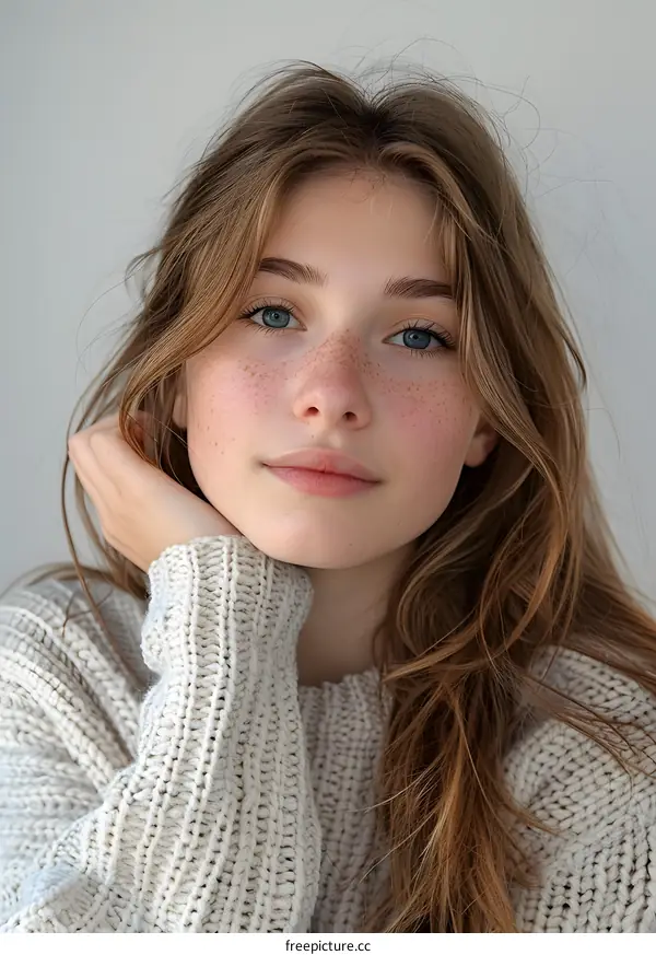 Portrait of a young woman with freckles