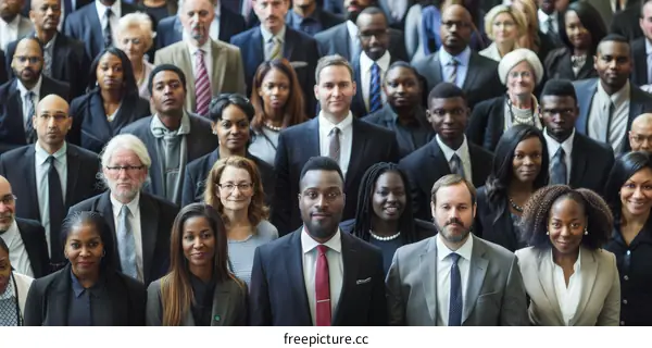 A large group of diverse business professionals posing for a photo