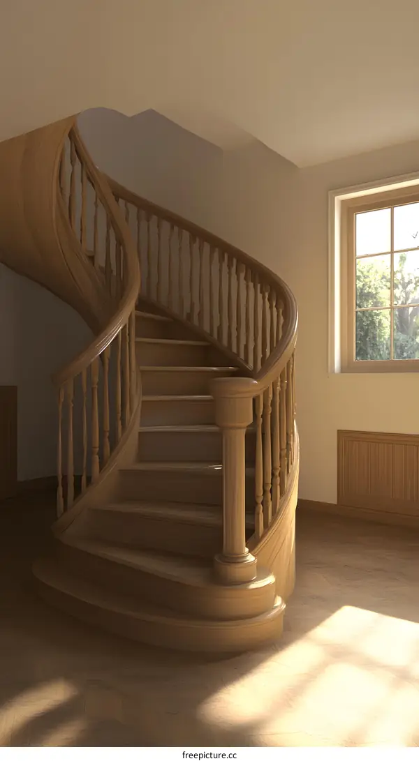 Wooden Staircase Interior Design With Sunlight