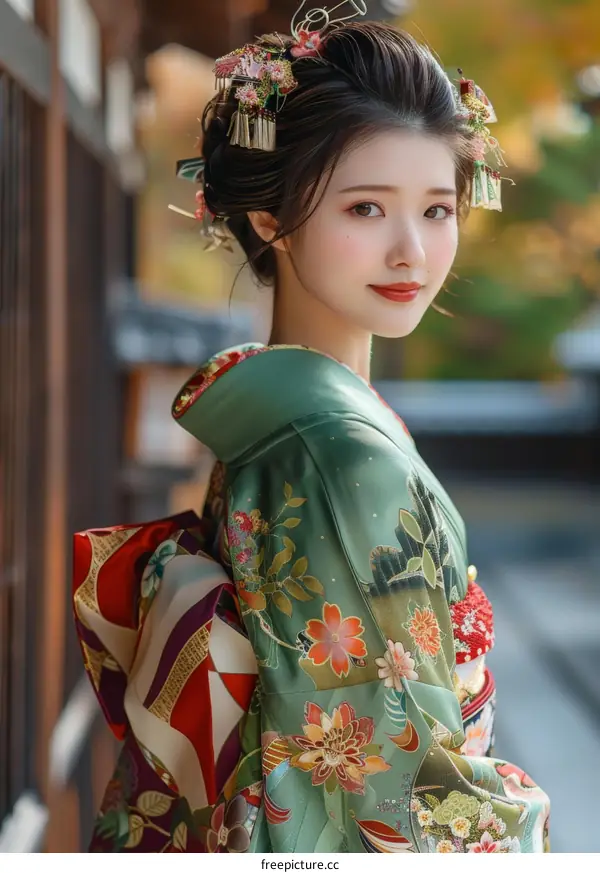 Elegant Japanese Woman in Traditional Kimono