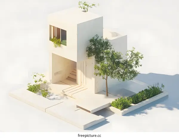 Modern Minimalist House Design with White Walls and Green Plants