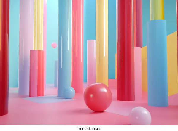 Abstract Colorful 3D Render with Cylinders and Spheres