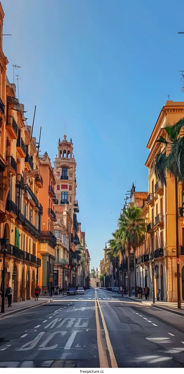 Street View of Valencia Spain with Palm Trees