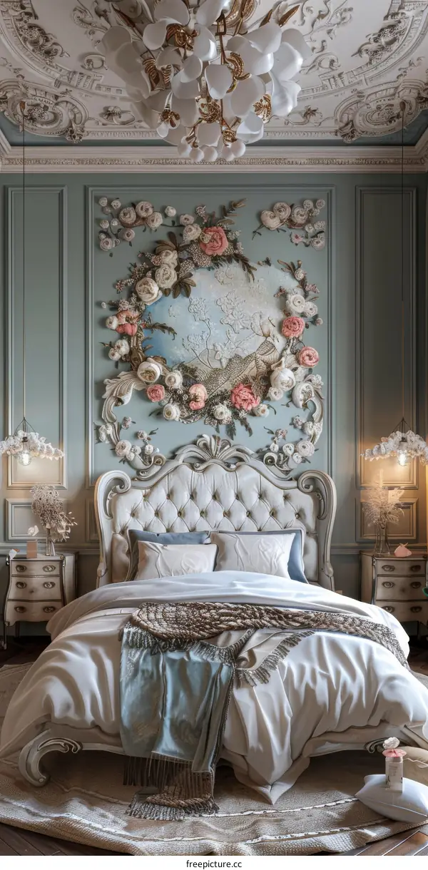 Elegant Vintage Bedroom Interior Design Illustration