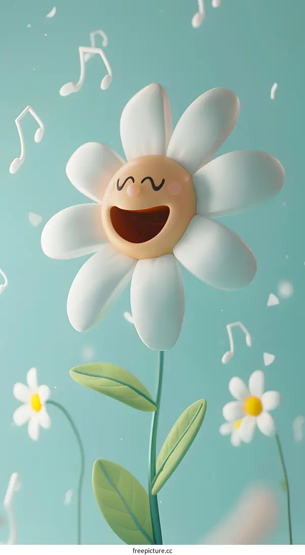 3D illustration of a happy flower with petals and leaves