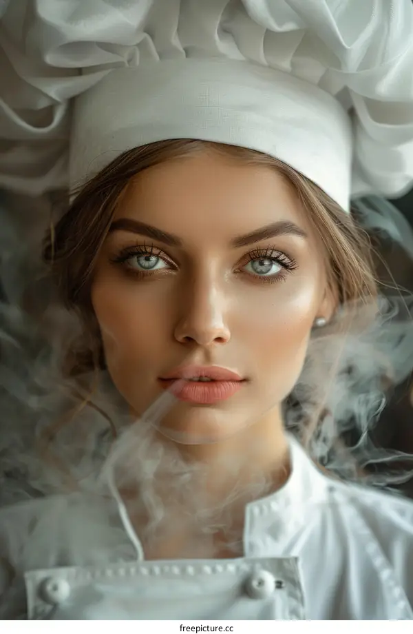 Portrait of a Young Female Chef in a White Toque