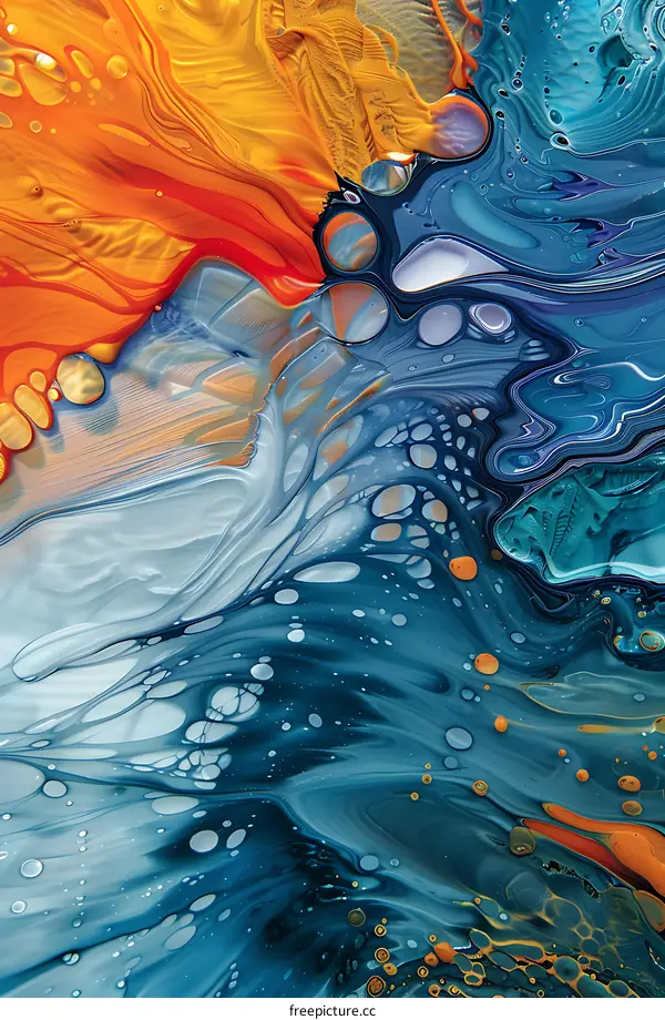 Abstract Fluid Art With Blue, Orange and Yellow Colors