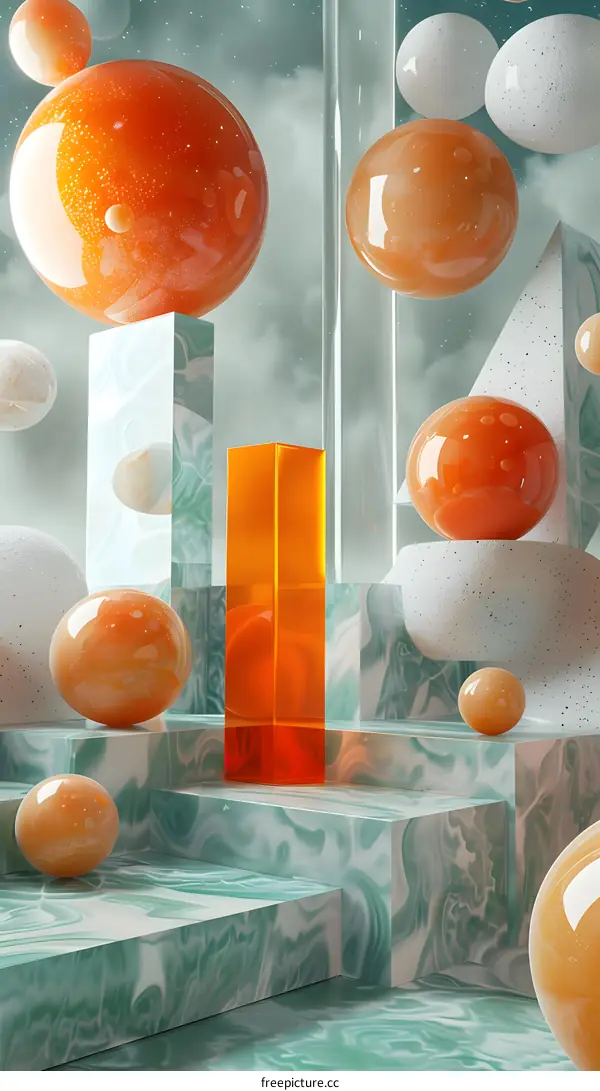Abstract 3D render of geometric shapes and spheres