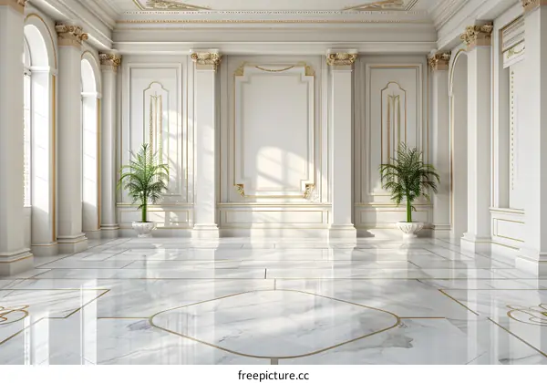 Spectacular Marble-Floored Hall with Gilded Adornments