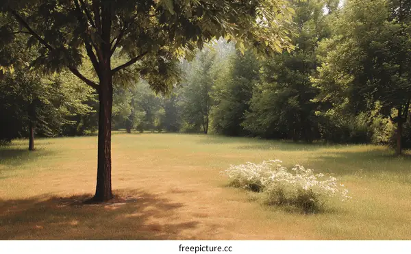 Sunny Meadow with Trees and Flowers