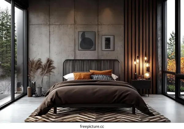 Modern Industrial Bedroom Interior Design Illustration