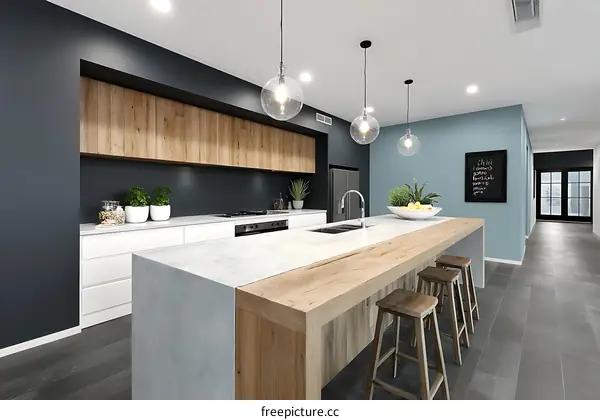 Modern Kitchen Island with Wooden Accents
