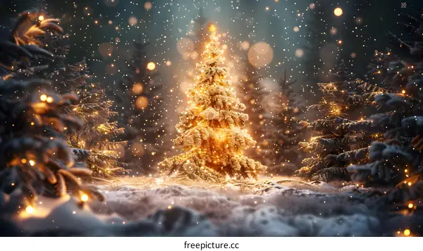 Christmas tree in a snowy forest