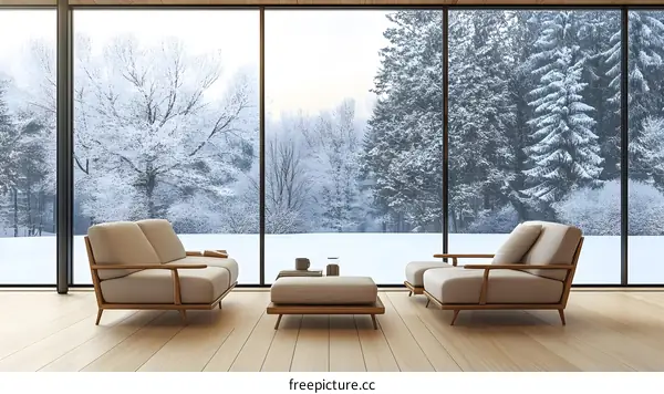 Winter View from a Window with Sofas