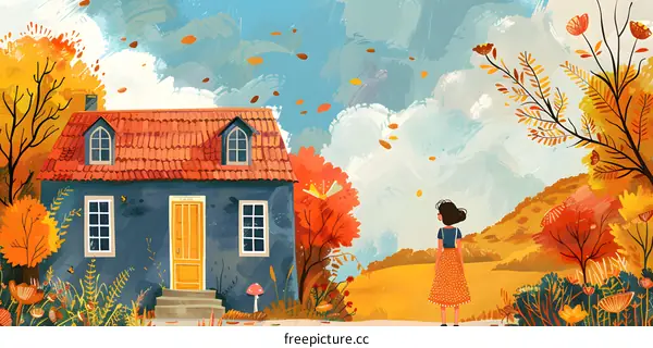 girl looking at the colorful autumn scenery