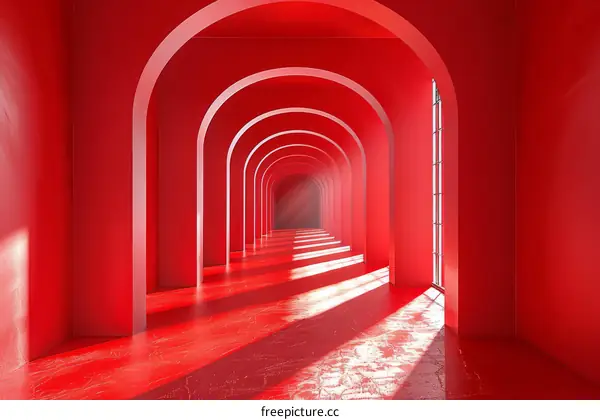 Abstract Red Archway Corridor