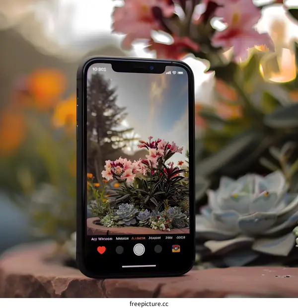 Close Up of Phone Displaying Flowers Photo
