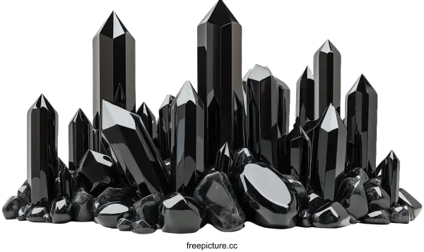 [Transparent Background PNG]Black Crystal Cityscape Illustration