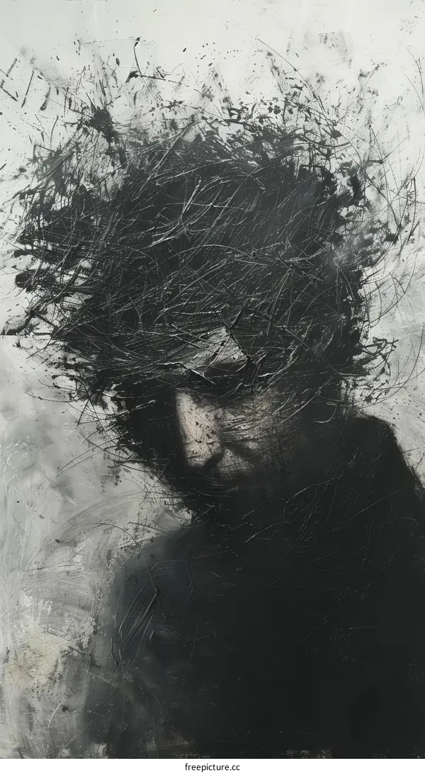 Black and White Conceptual Portrait of a Man's Obscured Face