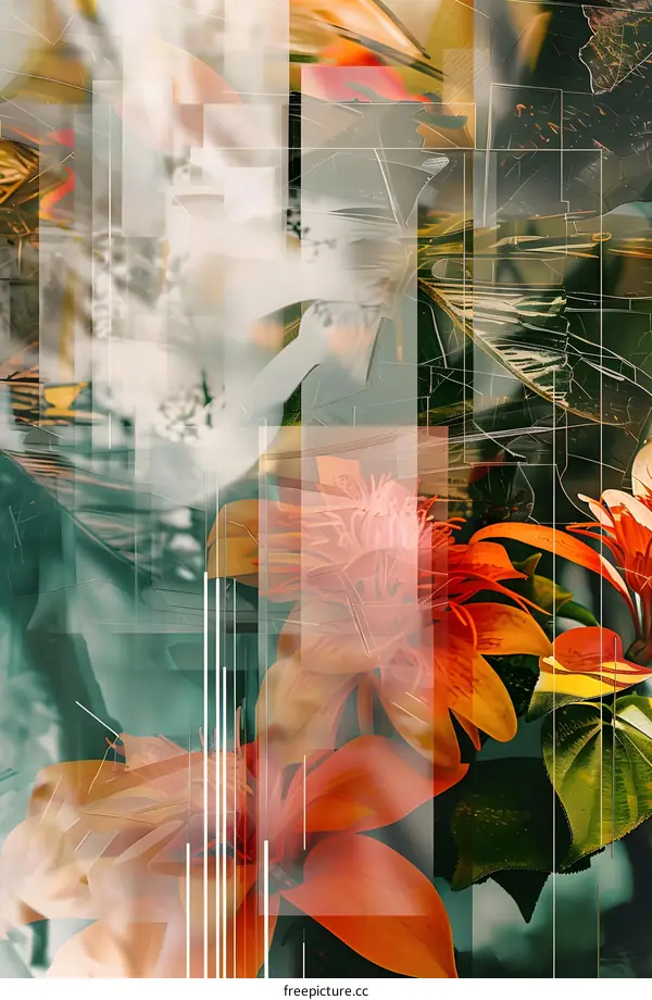 Abstract Flowers with Geometric Shapes and Blurred Background