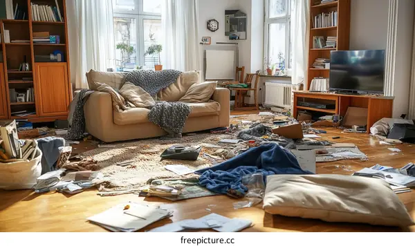 Messy Living Room Interior Scene