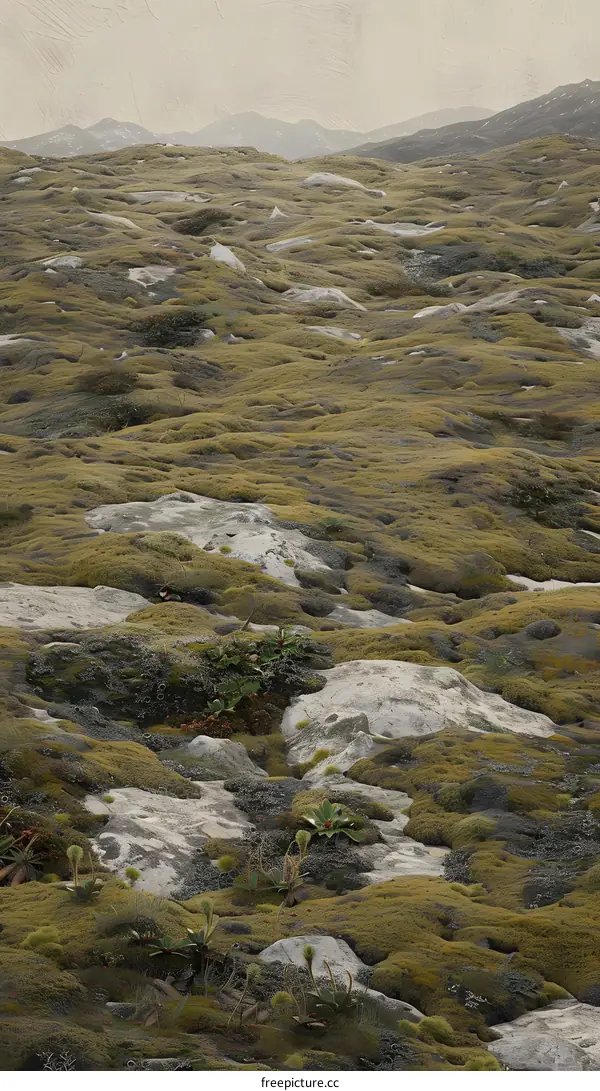 Green Moss Covering The Ground And Rocks In The Mountain