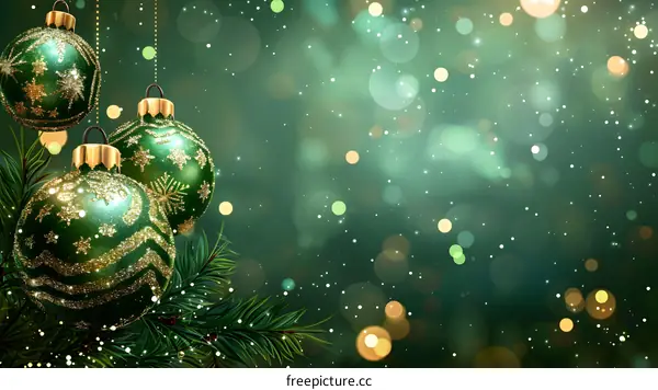 Green background with Christmas decorations
