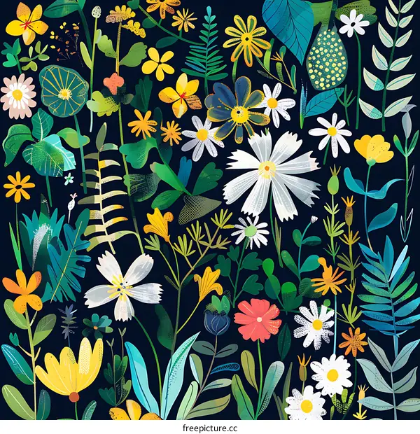 Colorful Floral Illustration On Dark Background