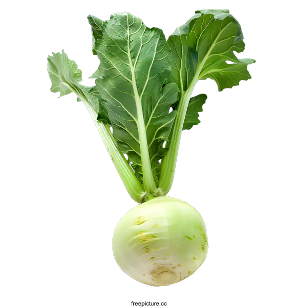 [Transparent Background PNG]Fresh Green Turnip with Leaves on White Background