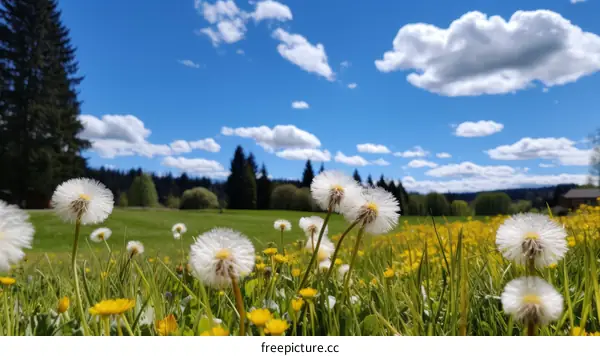 Dandelions in a field on a sunny day