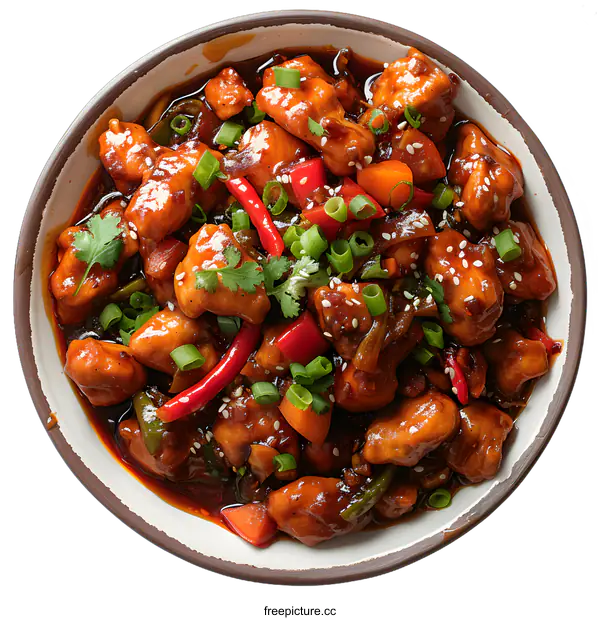 [Transparent Background PNG]Spicy chicken with vegetables in bowl