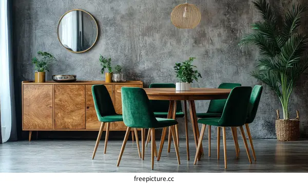 Modern Dining Room with Green Velvet Chairs