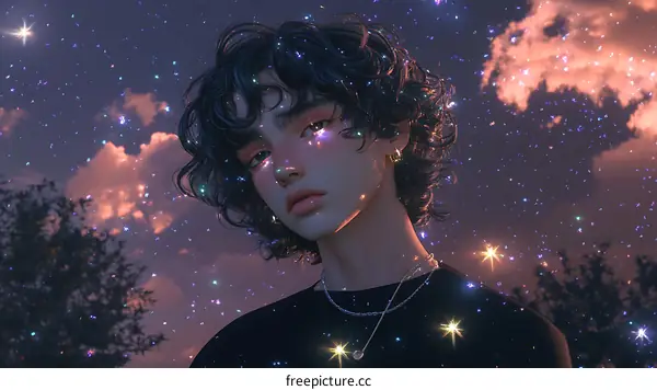 A Portrait of a Young Person Under a Starry Night