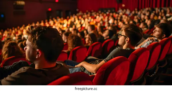 Audience in Movie Theater with Red Seats