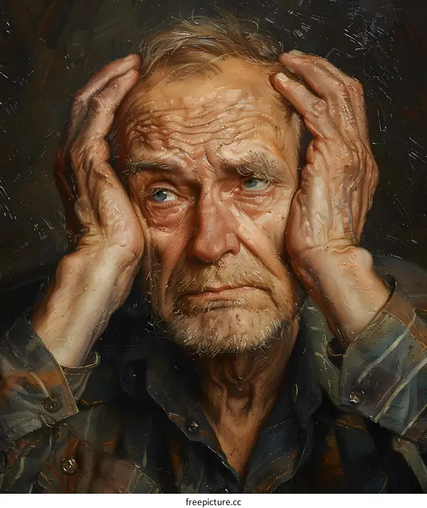 Portrait of an Elderly Man with Hands on Head