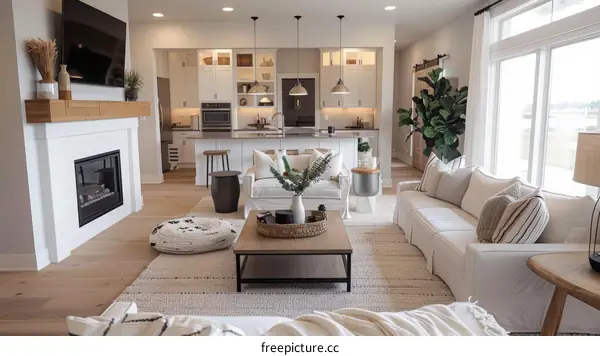 Bright and Airy Farmhouse Living Room With Fireplace