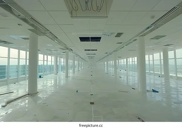 Empty Office Space with Windows and Columns