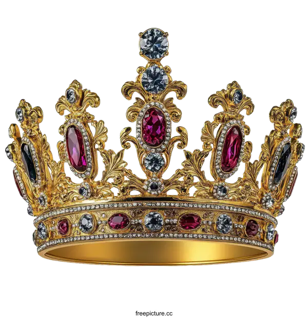 [Transparent Background PNG]Golden Royal Crown with Precious Stones