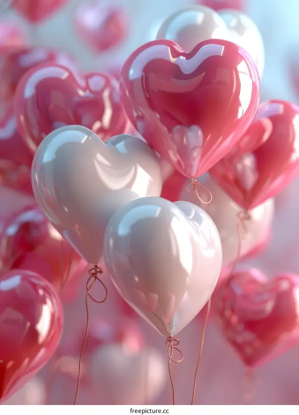 Pink and White Heart Balloons Floating in the Air